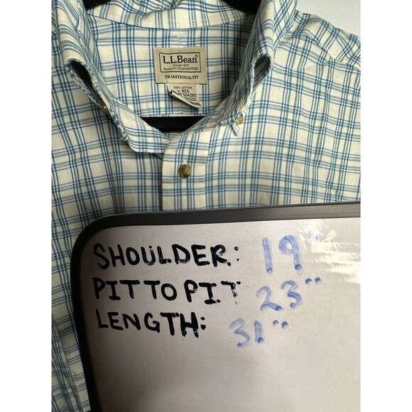 L.L. Bean Traditional Fit Button Down Shirt Green Blue Plaid Men’s Size Large R - Picture 5 of 5